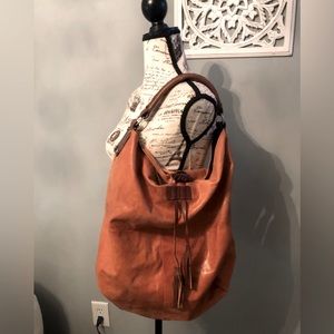 Pumpkin Orange Tano Satchel bag with Brown strap